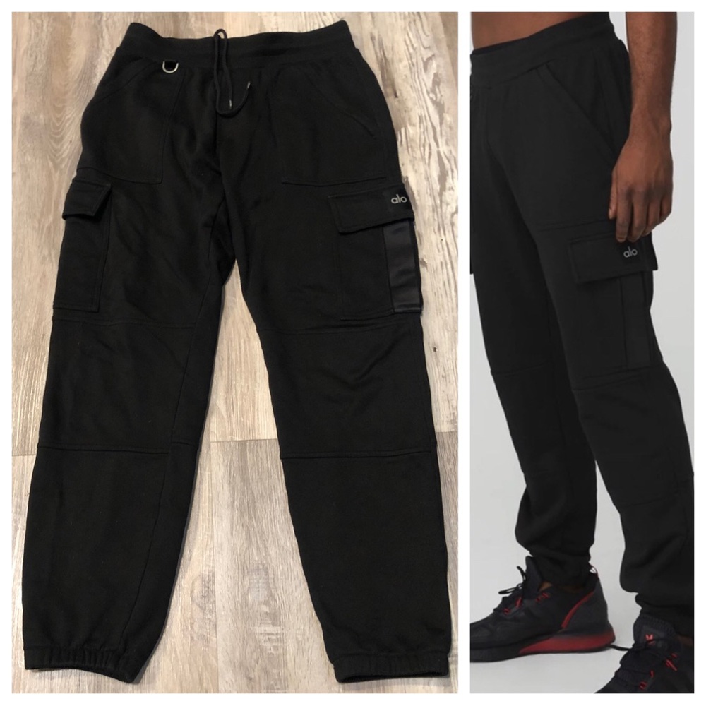 ALO Yoga Men’s Highline Cargo Jogger Sweatpants Black Pockets Size Medium